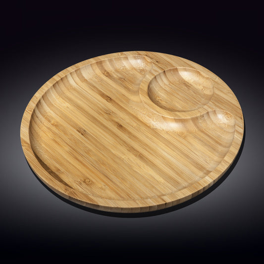 Bamboo Round 2 Section Platter 14" inch | For Appetizers / Barbecue /